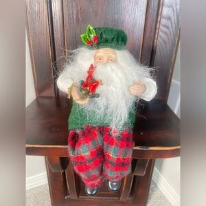 Vintage shelf sitting Santa - approx 6inches tall... handmade, cloth with fine